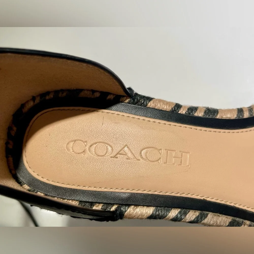 🥳🥳 COACH Kit Espadrilles, Black leather Wedge Peep Toe Platform Sandal Size 6 - Picture 11 of 12